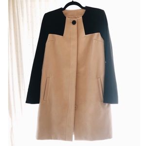 Color Block Colarless Pea Coat